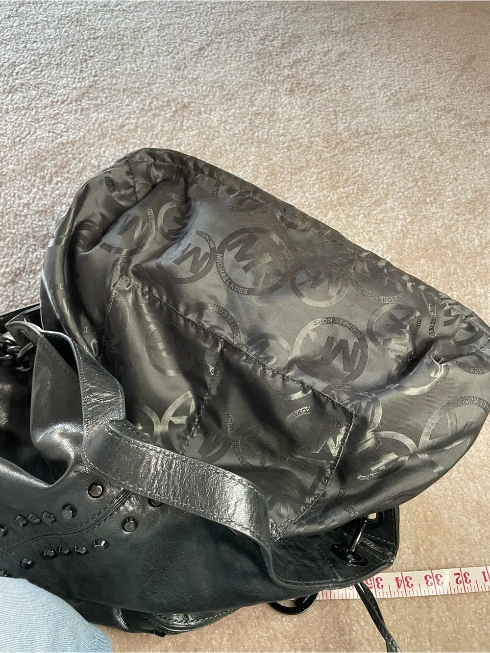 Michael Kors Camden Grommet Leather Hobo Bag Gunmetal Metallic Gray